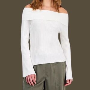 Hooked Up Off-the-Shoulder Cable Knit Sweater - White NWT Marilyn Preppy Top NEW